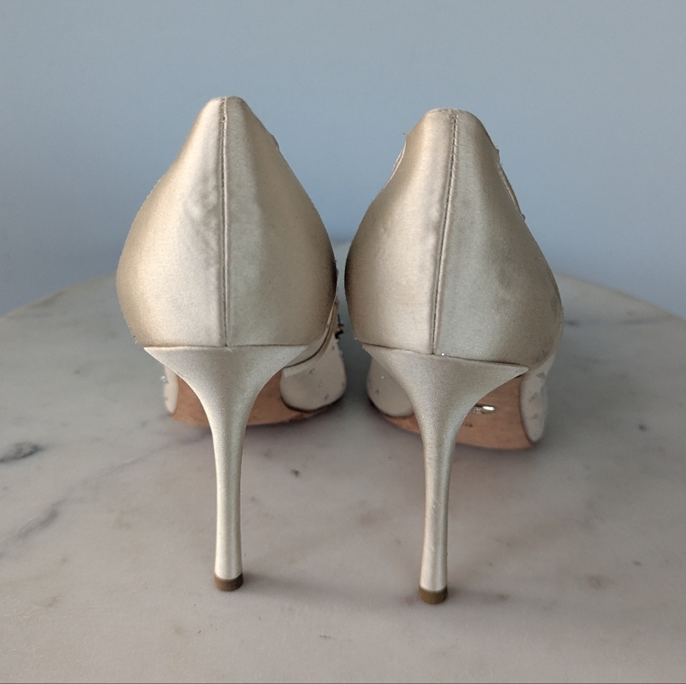 Badgley Mischka Quintana Rhinestone Satin Mesh Pumps Evening Wedding Heels - Picture 13 of 16